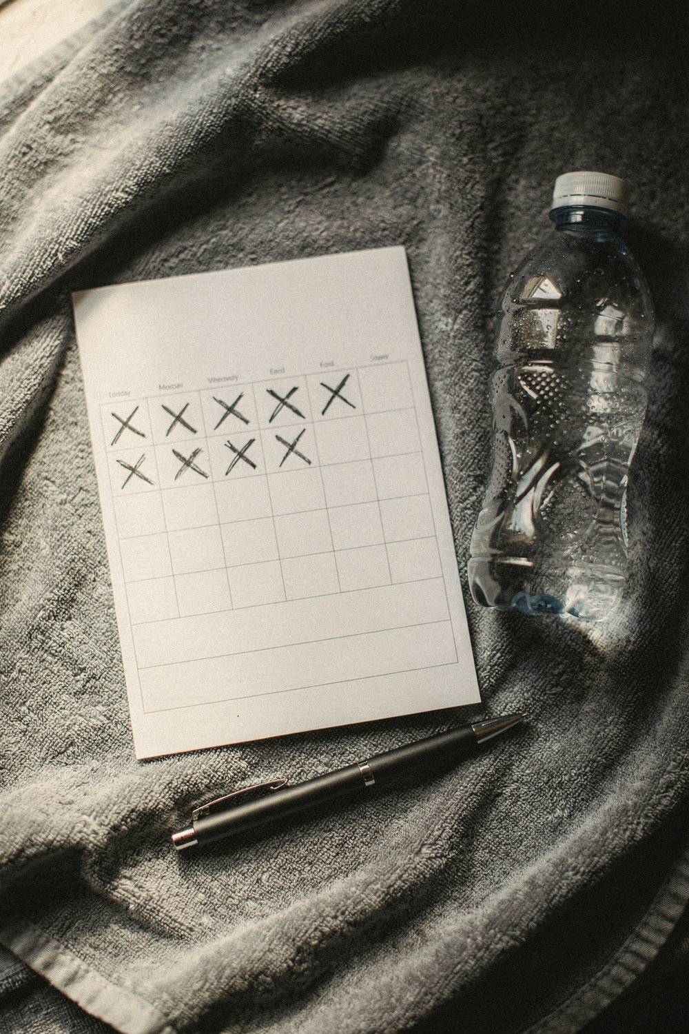 Calendar page with X marks through two weeks and a blank third week