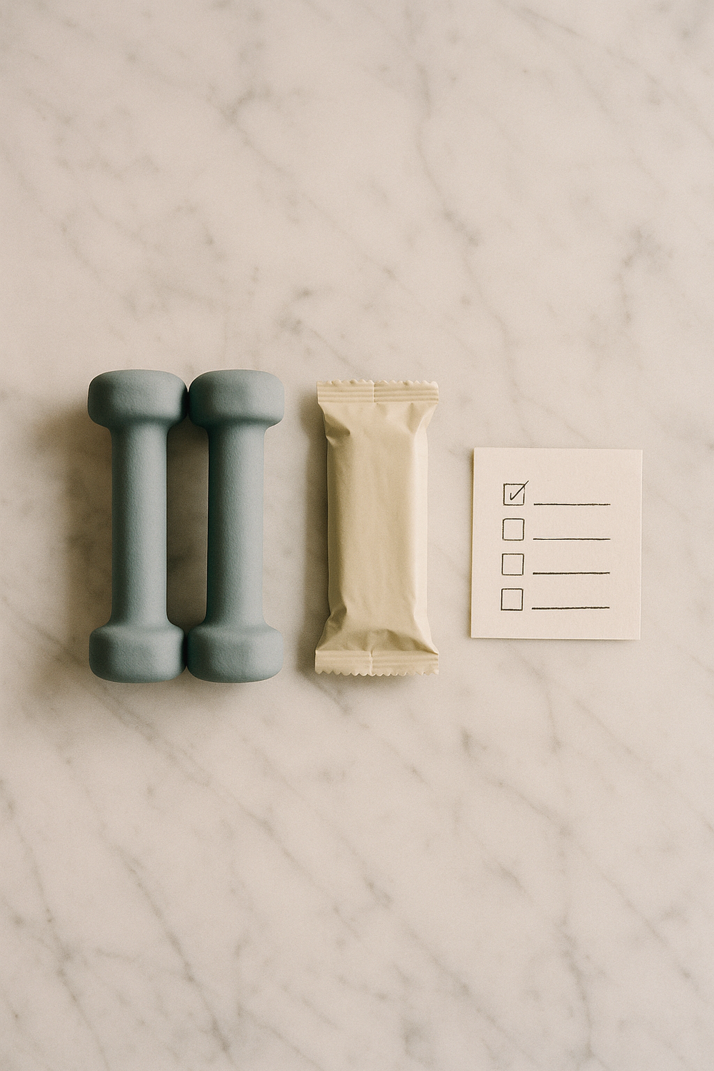 Photorealistic overhead flat lay on a white marble surface. , no text, no logos